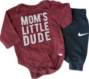 Nike Black Pants with the Children’s Place Wine Red Onesie 0-3 Months